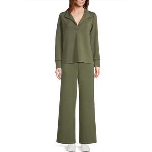 Tommy Bahama Womens S Green Palm Voyage Stretch Knit Wide Leg Pant Top Set NEW